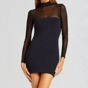 Seroya Ser.o.ya Keegan Long Sleeve Mesh Mini Dress S BLACK